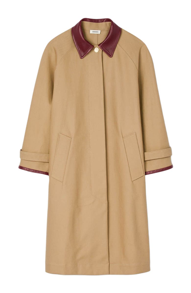 SANDRO Trench coat with leather collar, Alternate, color, Beige