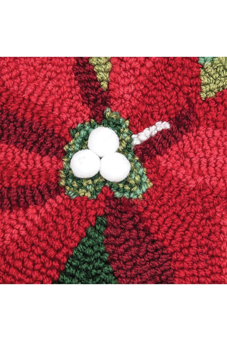 Poinsettia Christmas Hooked Mini Accent Pillow 8" x 8", Alternate, color, Green