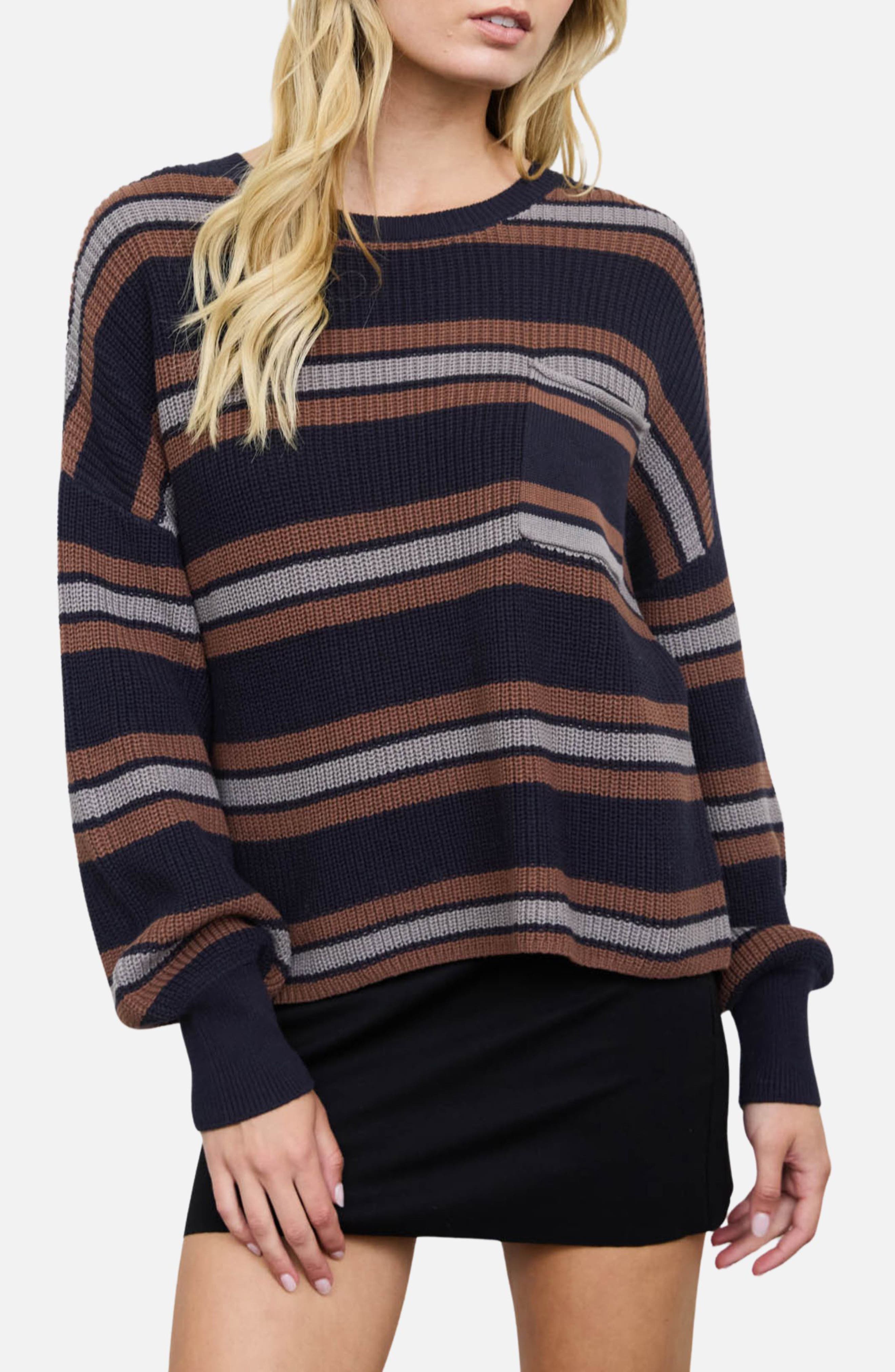 Striped Raw Edge Crewneck Sweater