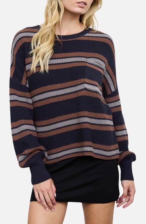 Striped Raw Edge Crewneck Sweater