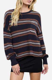 Striped Raw Edge Crewneck Sweater