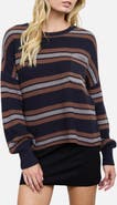 Blu Pepper Striped Raw Edge Crewneck Sweater
