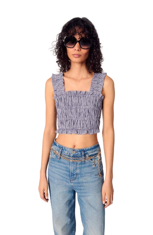 Maje Womens Gingham-print Sleeveless Smocked Crop Top Bicolore In Navy/white