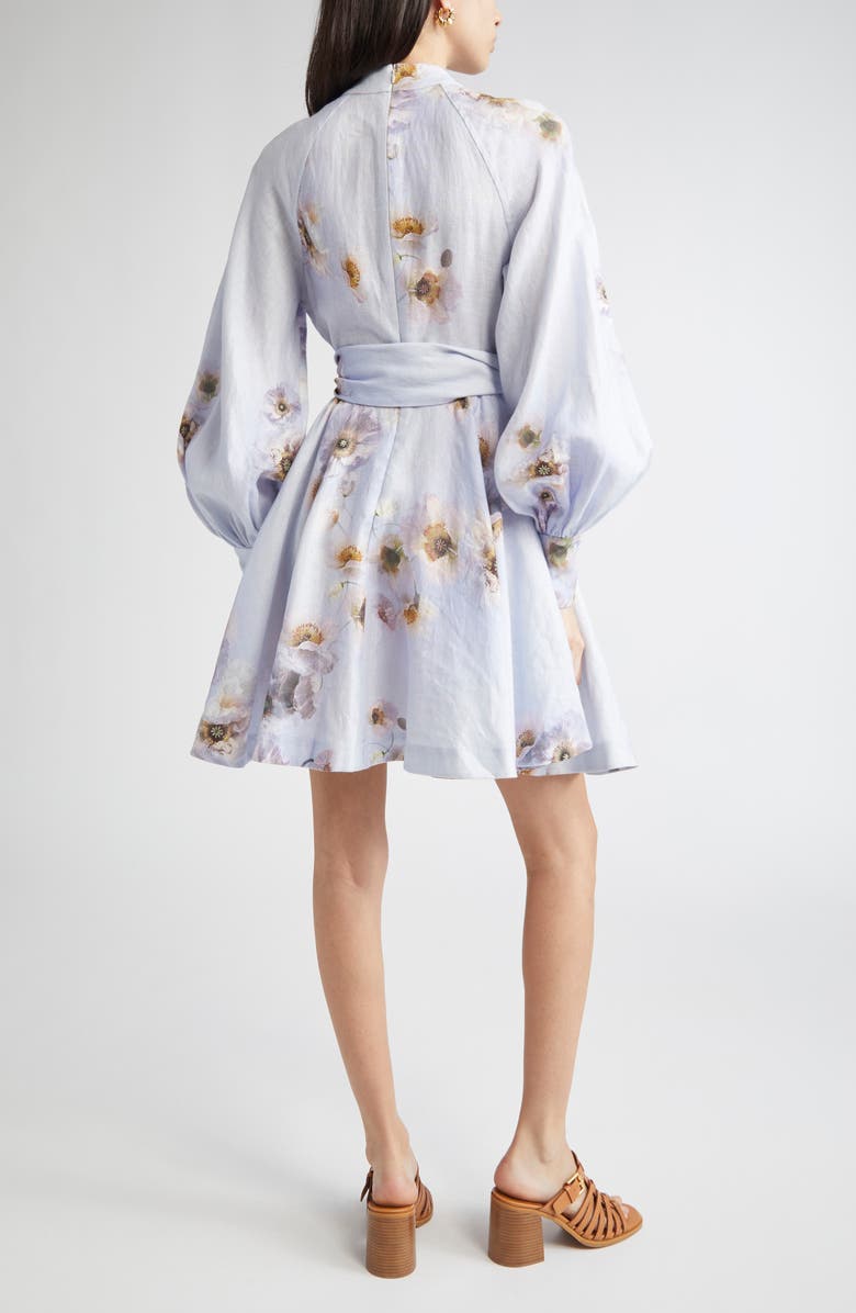 Zimmermann Hypnotic Long Sleeve Belted Linen Minidress, Alternate, color, Lilac Poppy