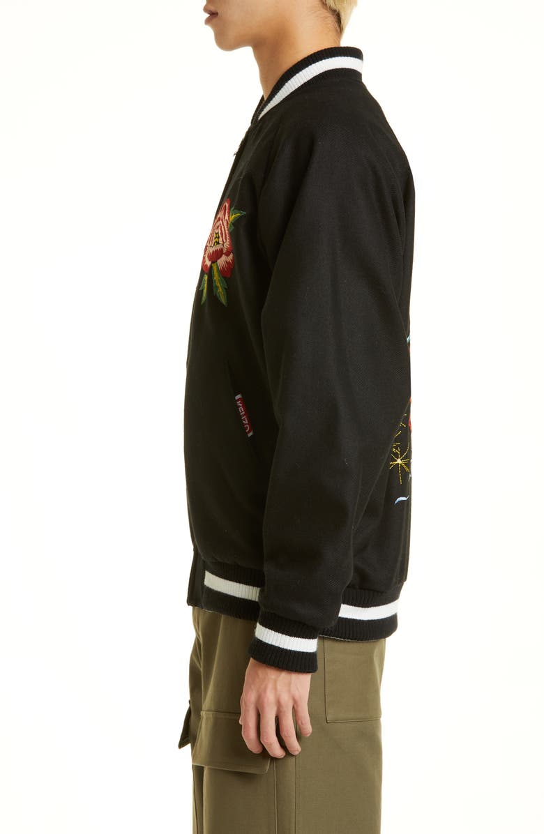 KENZO Souvenir Floral Embroidered Reversible Wool & Satin Bomber Jacket, Alternate, color,