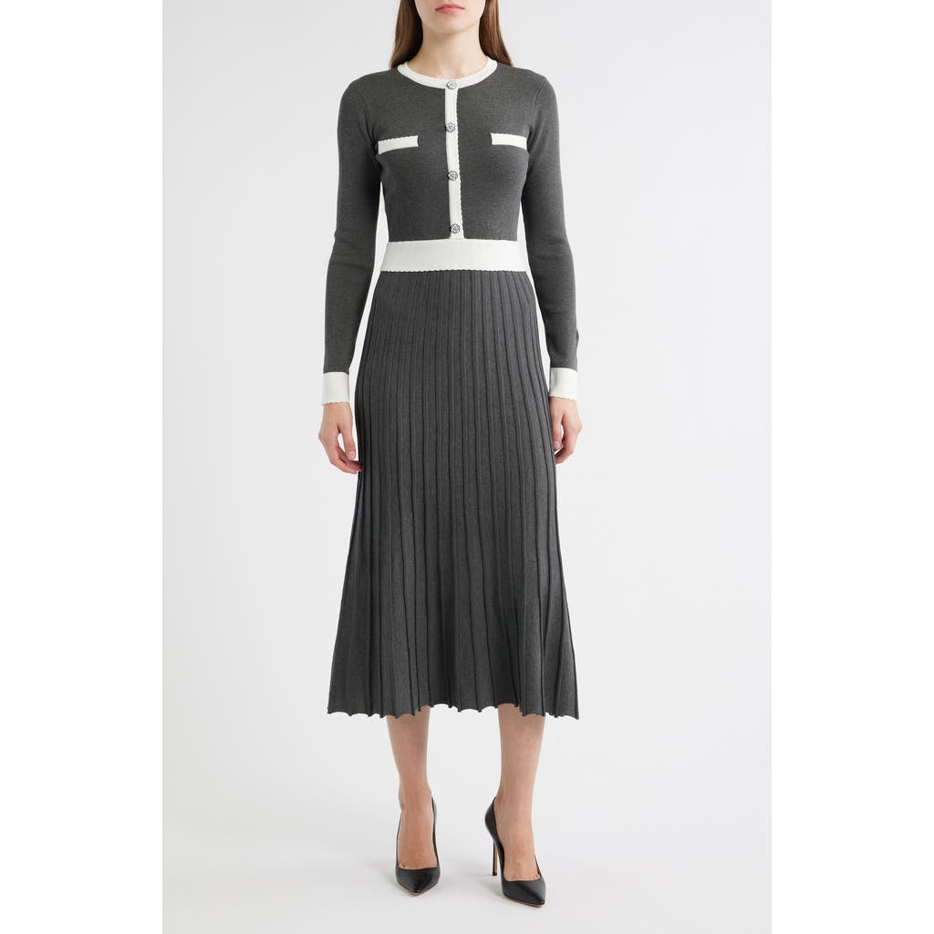 Zoe And Claire Long Sleeve A-line Sweater Dress In Gray