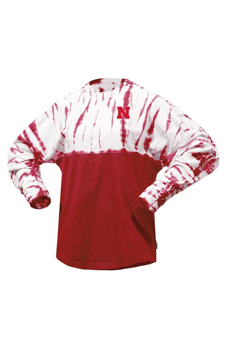 SPIRIT JERSEY Women's Scarlet Nebraska Huskers Tie-Dye Long Sleeve Jersey T-Shirt, Alternate, color, Scarlet