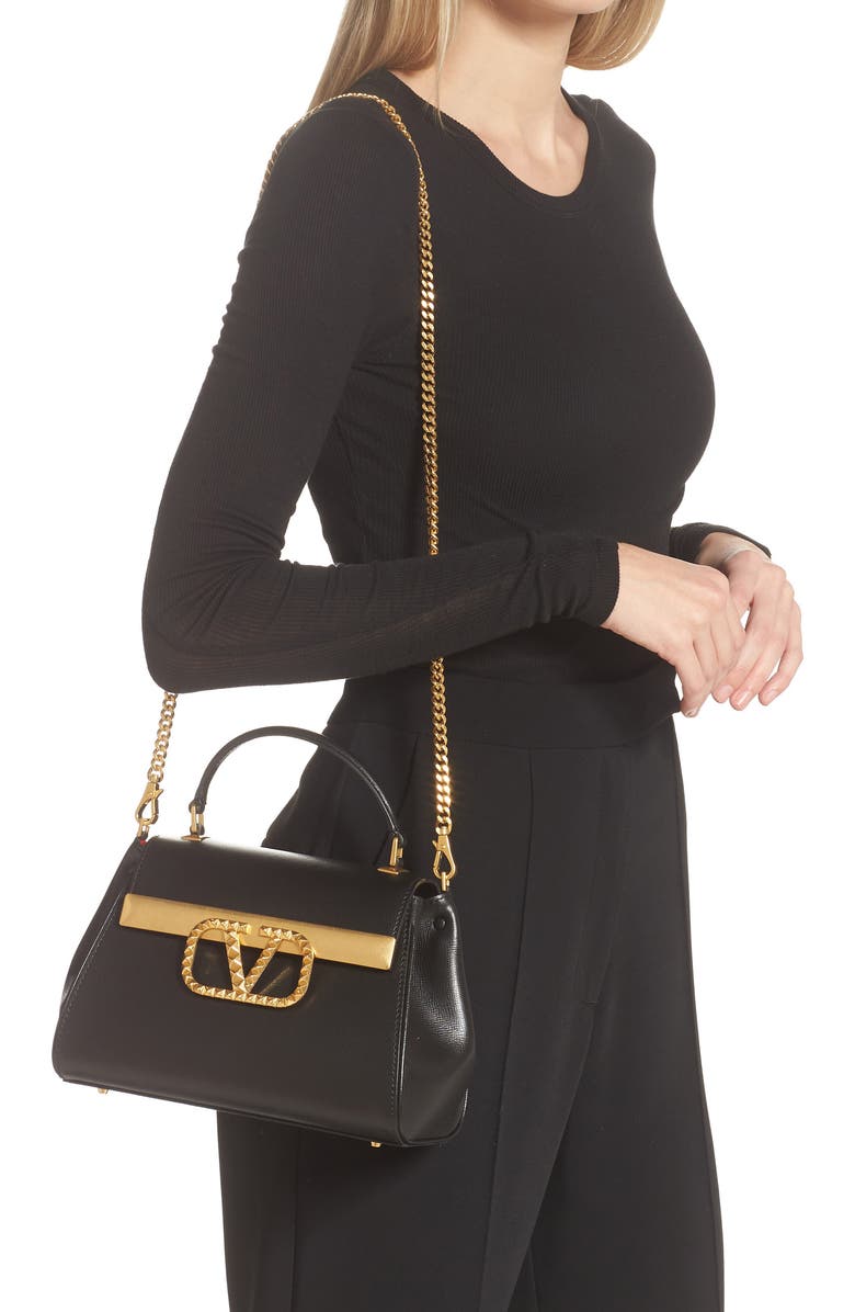 Valentino Garavani Small Rockstud Alcove VLOGO Leather Top Handle Bag, Alternate, color,