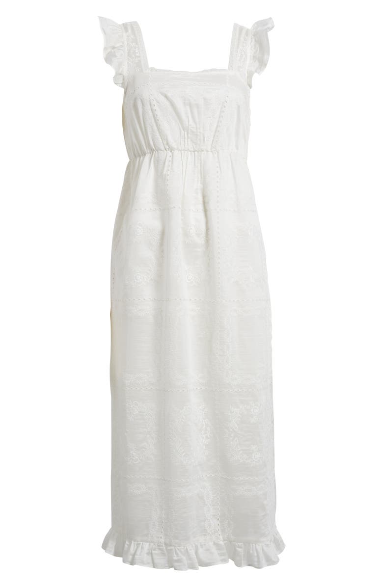 WAYF Rosalie Embroidered Midi Dress, Alternate, color, Eggshell