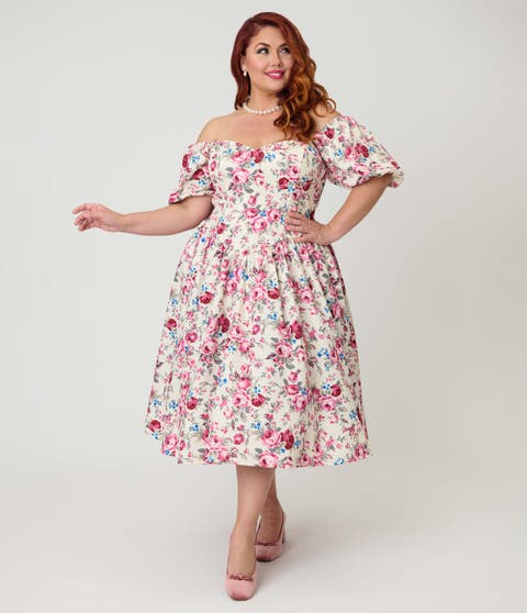 Plus Size Puff Sleeve Swing Dress