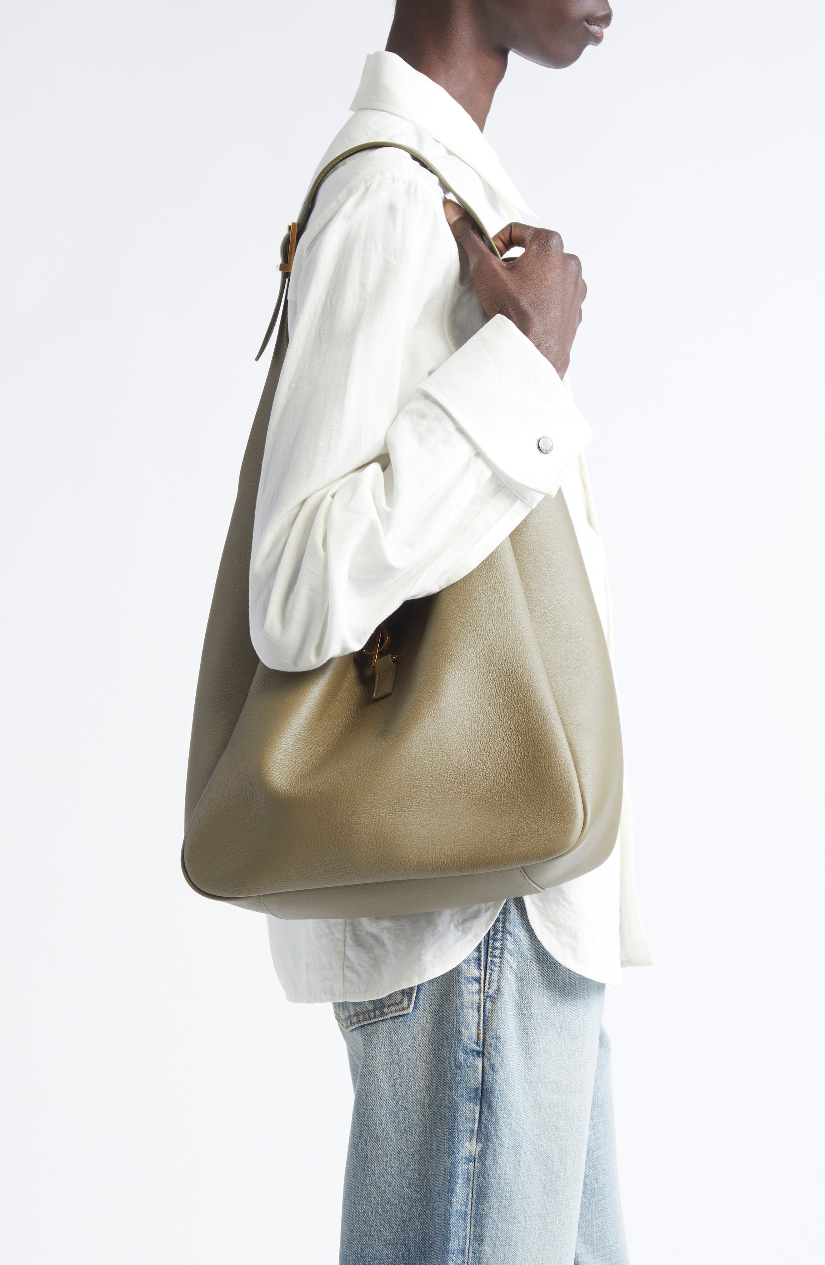 Saint Laurent Large Le 5 À 7 Leather Hobo Bag, Alternate, color, Strong Moss