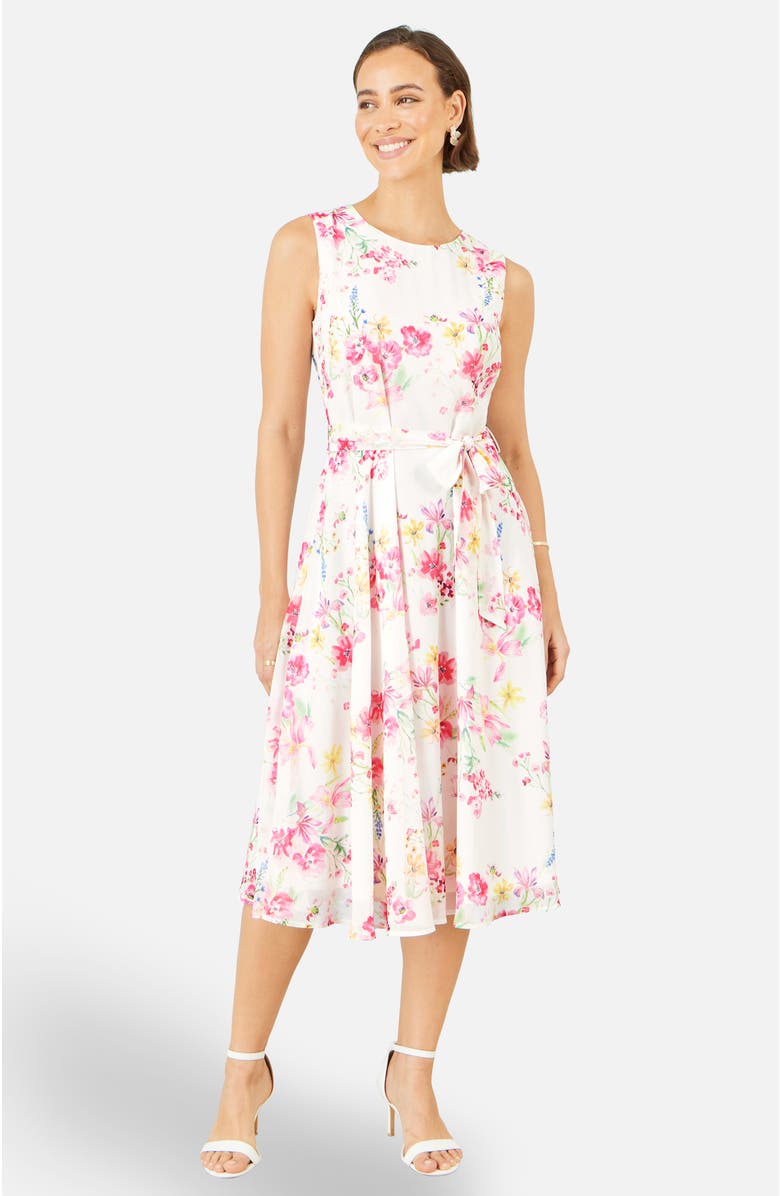 Yumi Delicate Floral Midi Skater Dress, Alternate, color, White