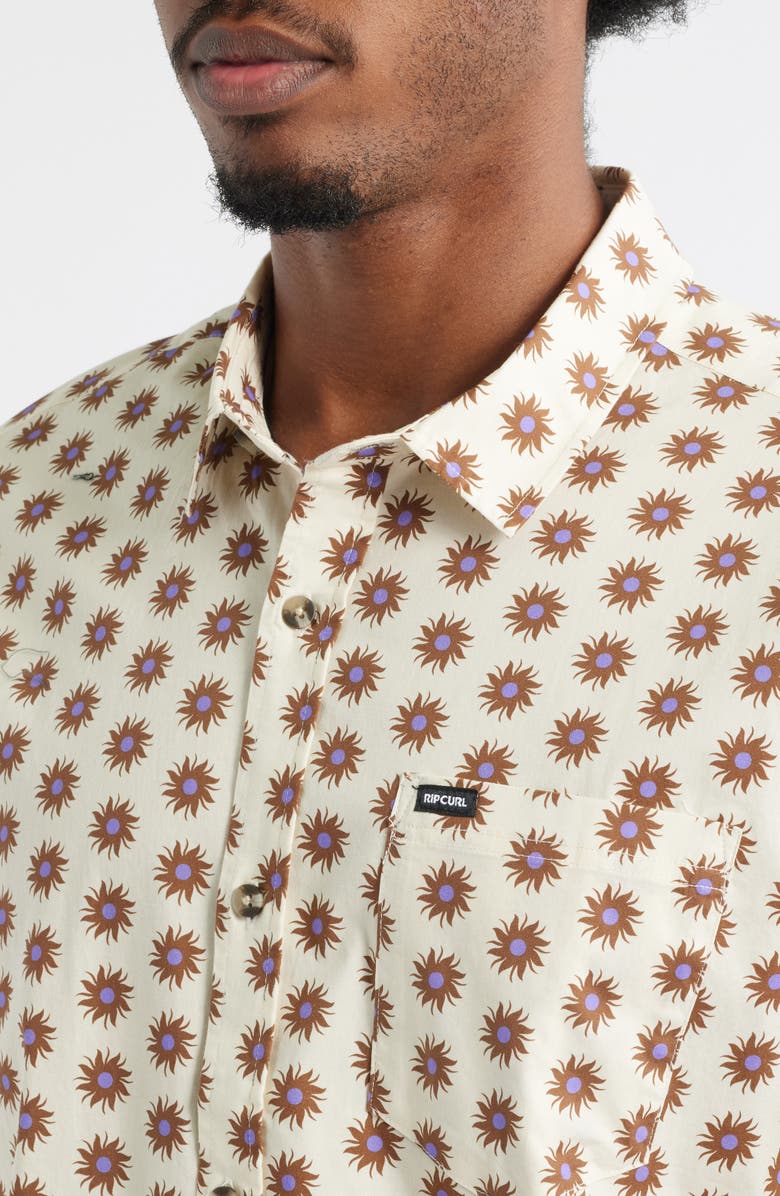 Rip Curl Fun Times Short Sleeve Button-Up Shirt, Alternate, color, Bone