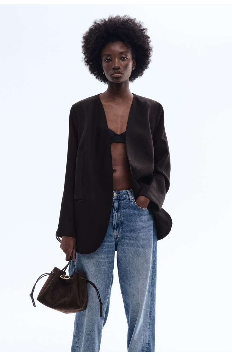 H&M Collarless Blazer, Alternate, color, Black