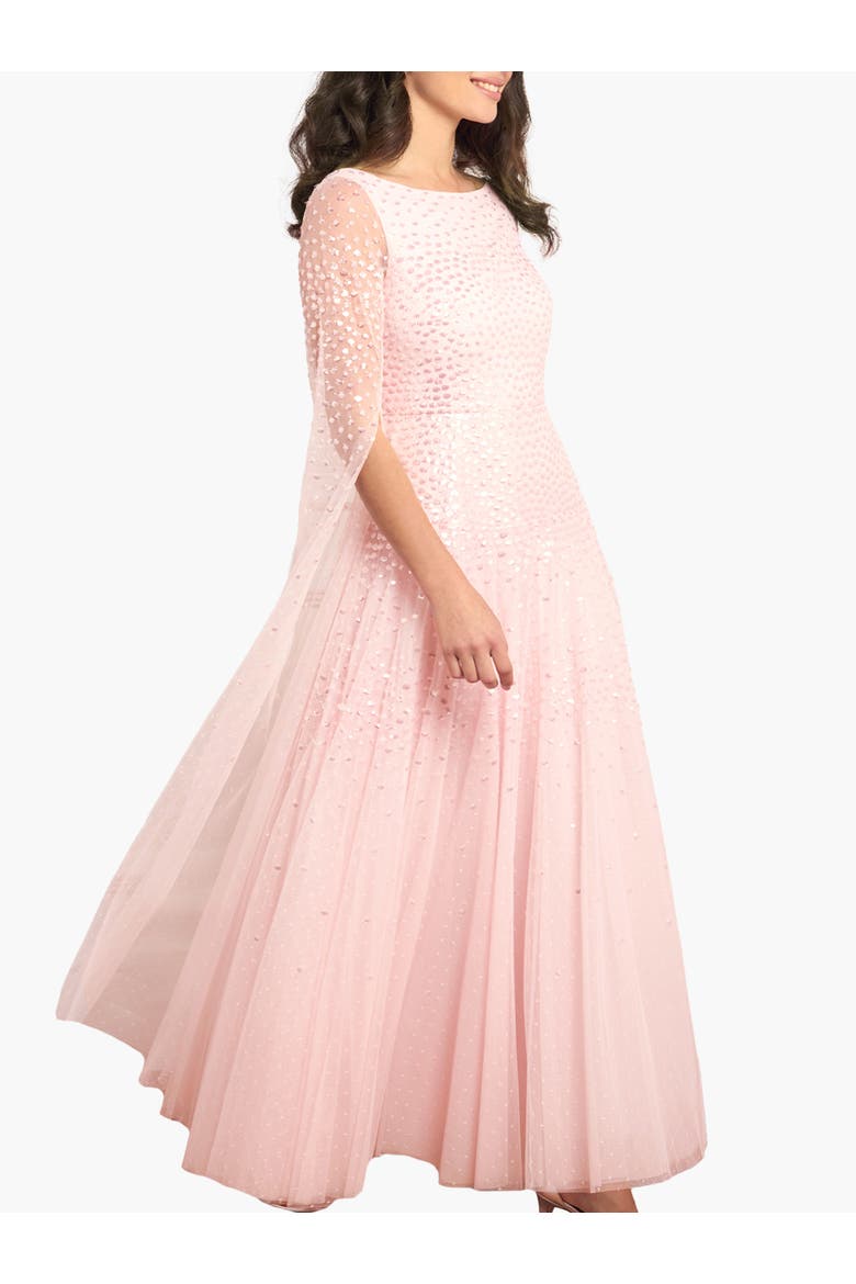 Sunrise Sequin Cape Sleeve Ankle Gown, Main, color, Peony Pink