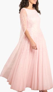 Needle & Thread Sunrise Sequin Cape Sleeve Ankle Gown