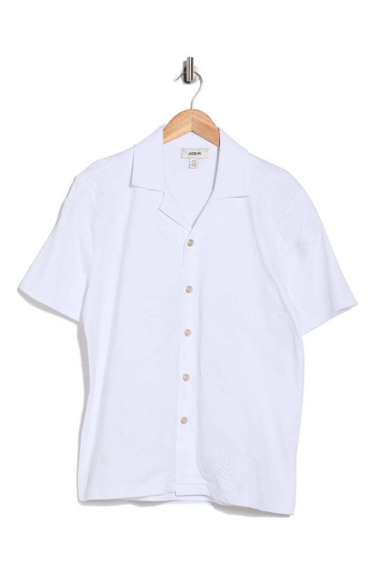 Paisley Embroidered Camp Shirt, Alternate, color, WHITE