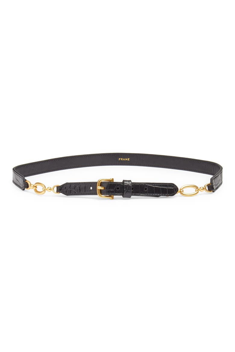 Croc Embossed Leather Belt, Main, color, BLACK CROC
