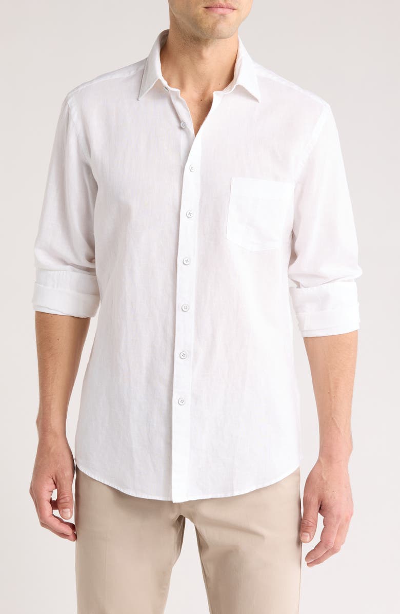 Rodd & Gunn Penrose Linen Blend Button-Up Shirt, Main, color, White