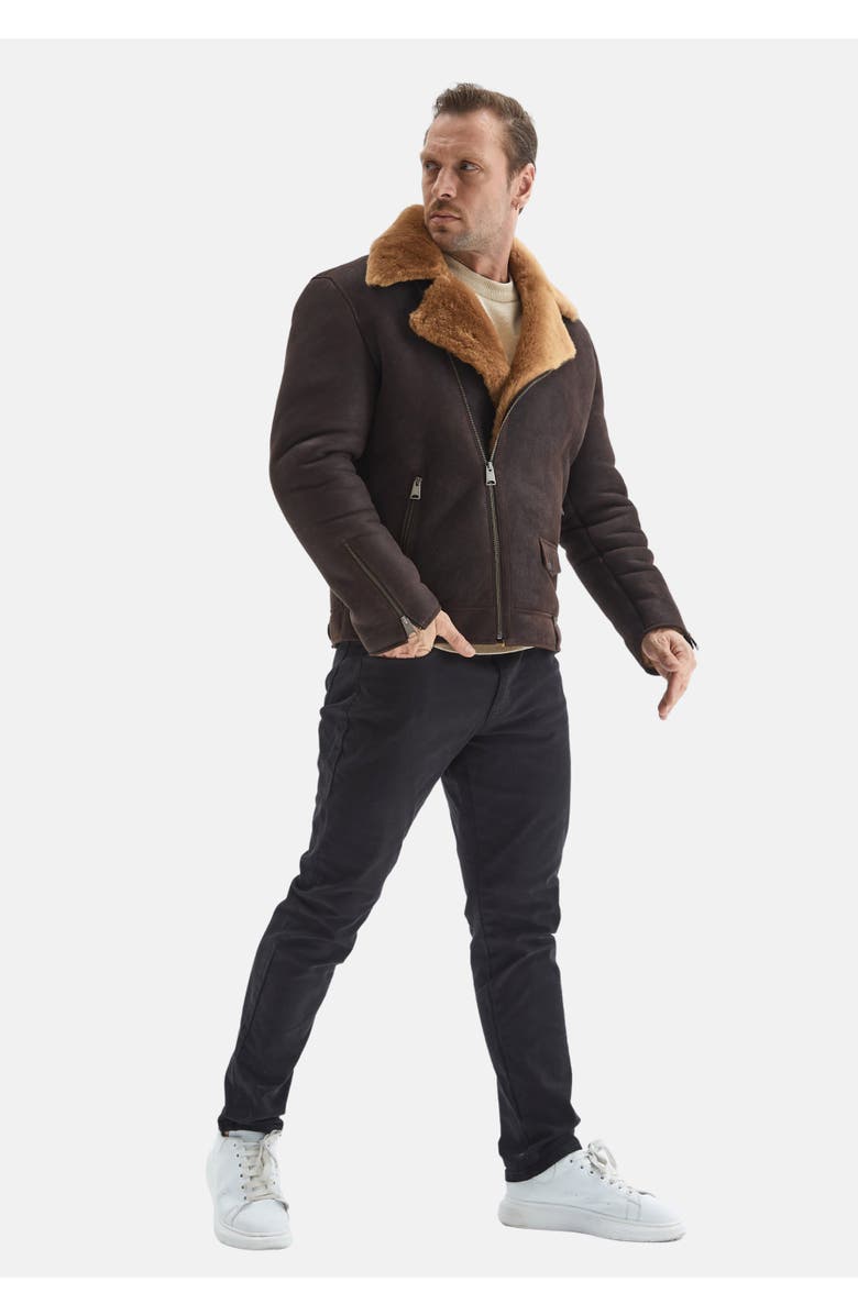 Furniq UK Shearling Jacket, Alternate, color, Brown