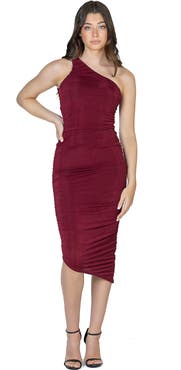 24seven Comfort Apparel Womens One Shoulder Ruched Bodycon Dress