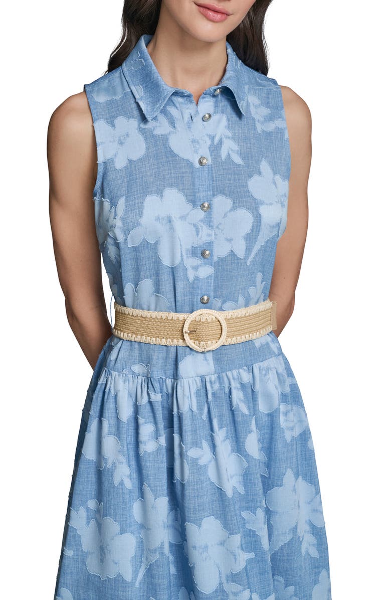 KARL LAGERFELD PARIS Flora Sleeveless Denim Midi Dress, Alternate, color, Medium Wash
