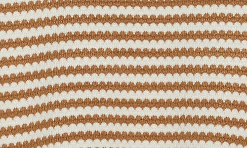 Adrianna Papell Stripe Short Sleeve Sweater In Brown
