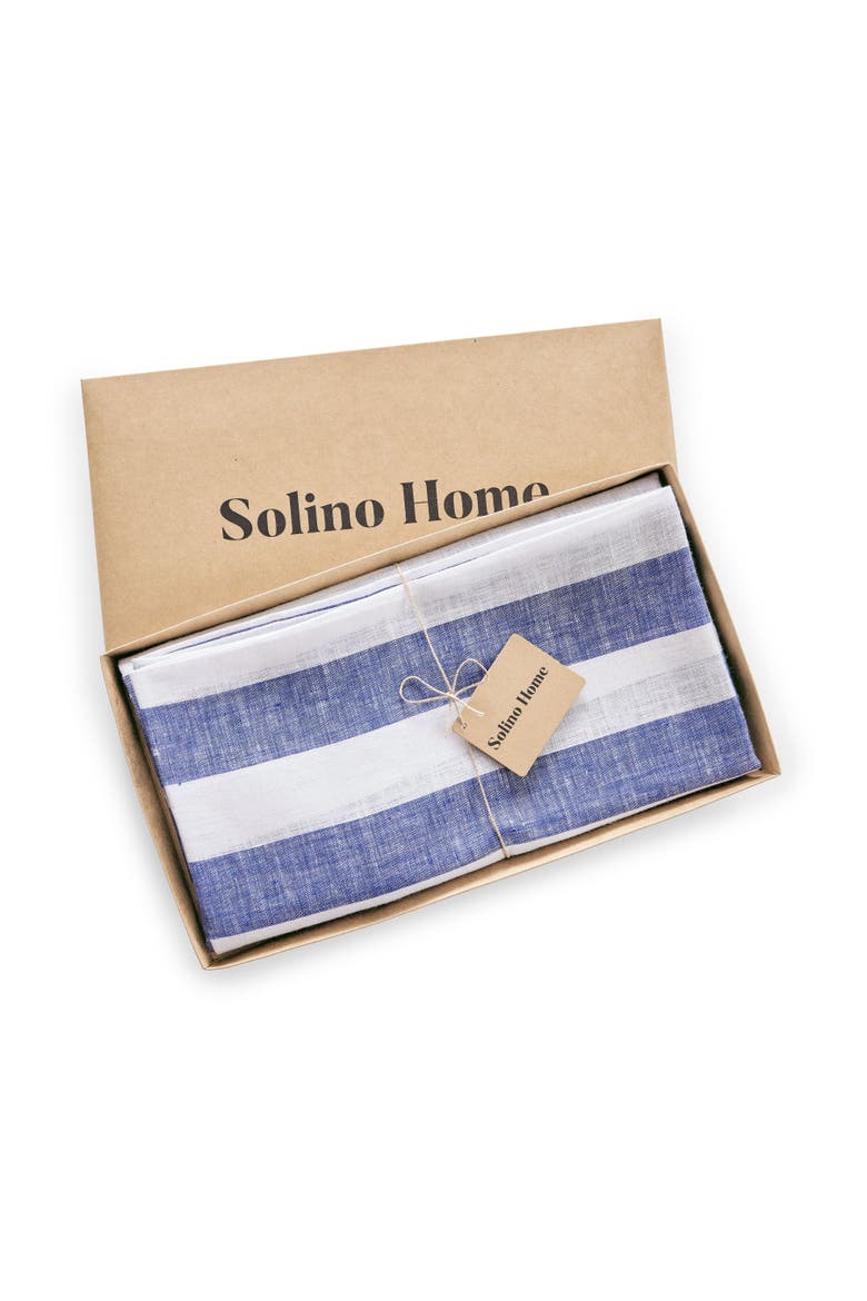 Linen Round Tablecloth - Cabana Stripe, Alternate, color, Navy and White