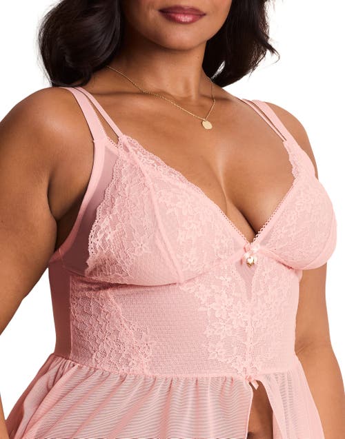 Adore Me Stevie Babydoll & G-string Set Lingerie In Pink
