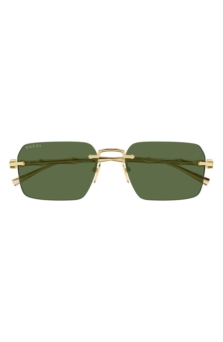 Gucci 56mm Rectangular Sunglasses, Main, color, Gold