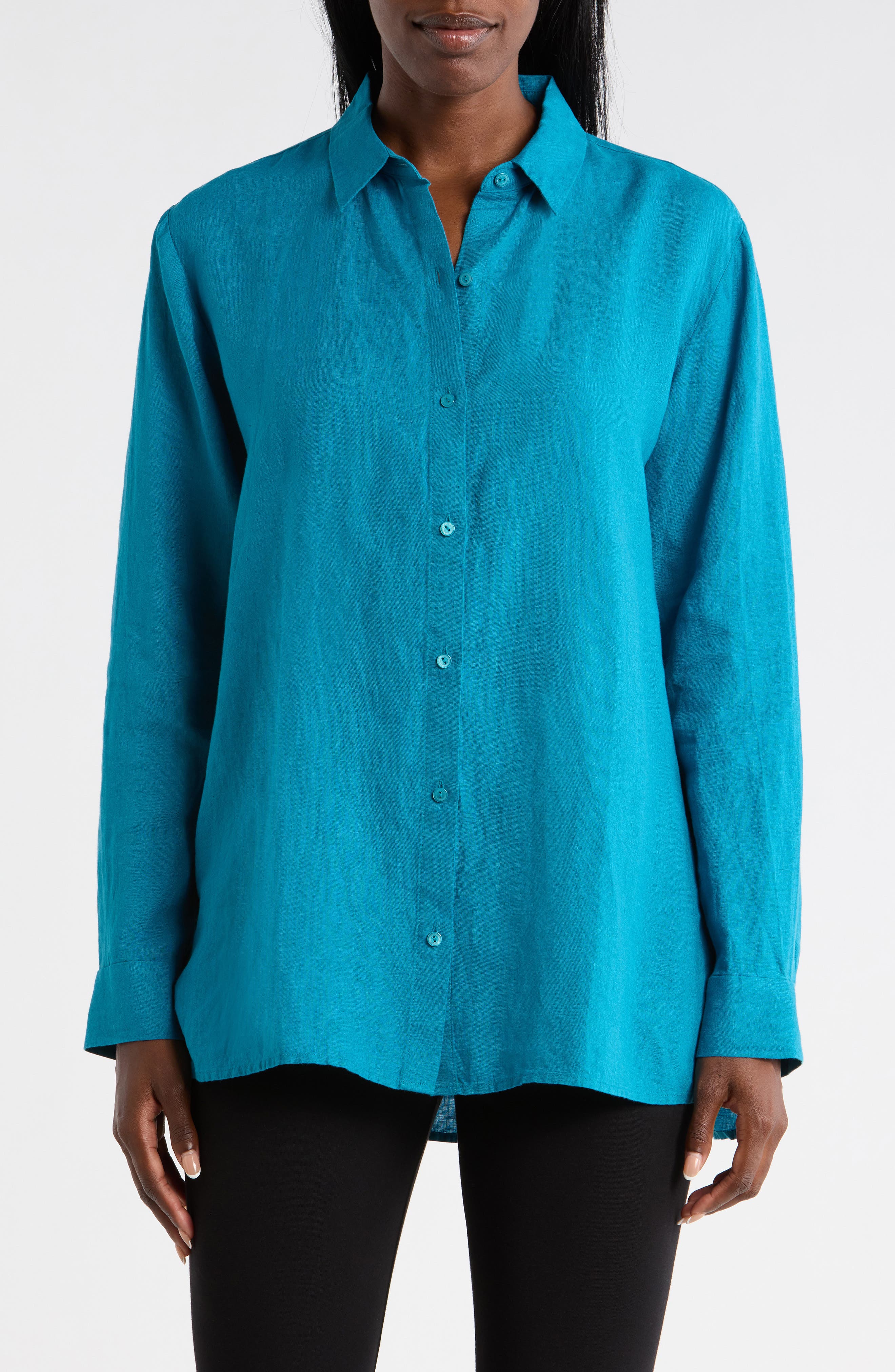 Classic Collar Organic Linen Button-Up Shirt