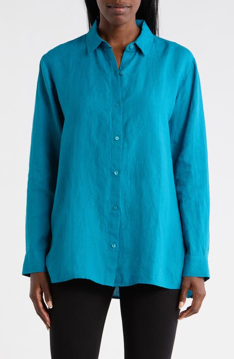 Classic Collar Organic Linen Button-Up Shirt