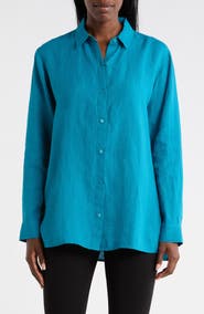 Eileen Fisher Classic Collar Organic Linen Button-Up Shirt