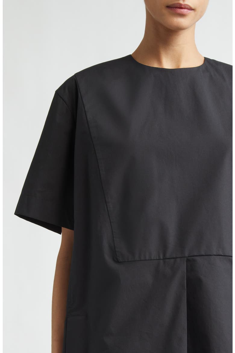 Plastron Back Button Cotton Poplin Top, Alternate, color, BLACK