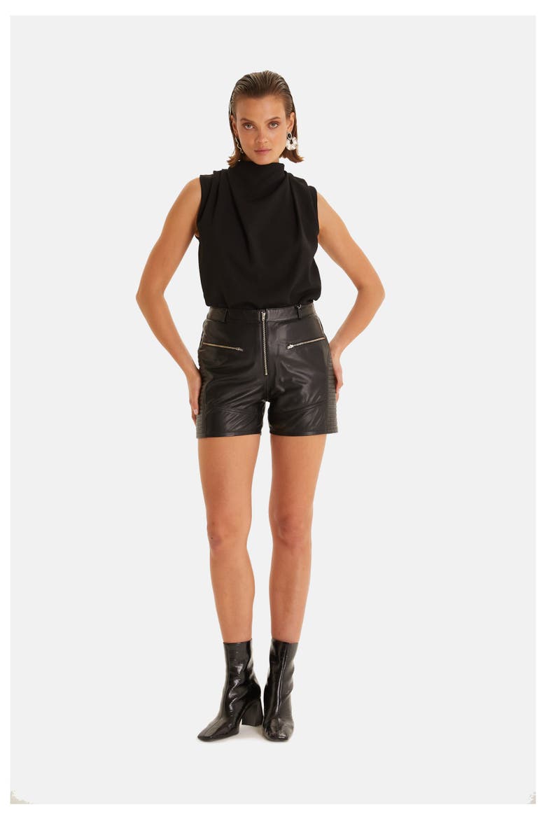 Leather Fashion Short, Alternate, color, Black