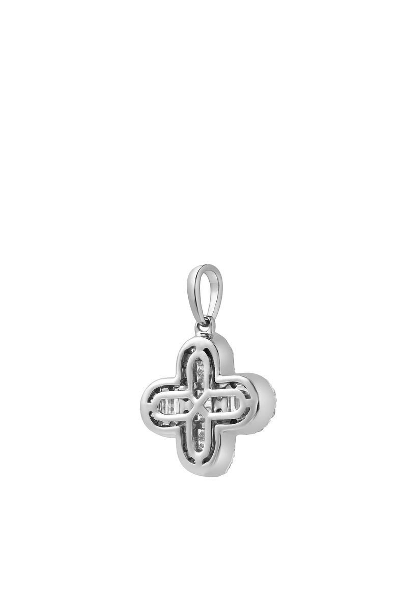 Alina 0.5 Cts 14K Gold Baguette & Round Cut Diamond Clover Pendant with Optional Chain, Alternate, color, White Gold No Chain