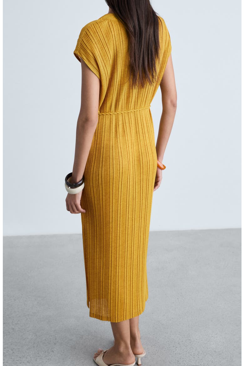 Pleated Belted Midi Dress, Alternate, color, MUSTARD