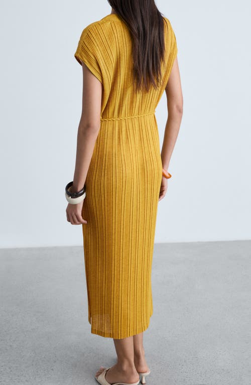 Shop Mango Pleated Belted Midi Dress In Mustard