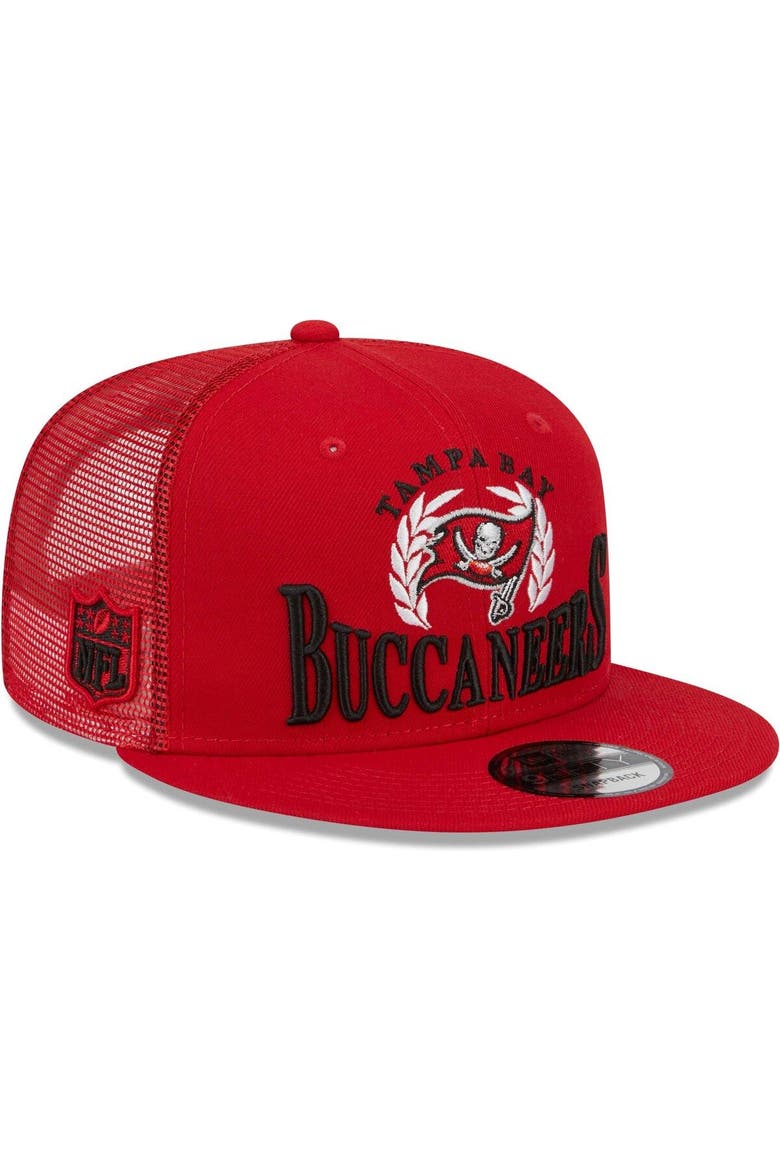 Men's New Era Red Tampa Bay Buccaneers Collegiate Trucker 9FIFTY Snapback Hat, Main, color, Red