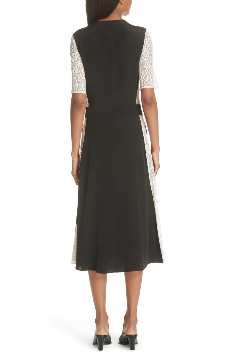 Stella McCartney Lace Stripe Silk Dress, Alternate, color, Black