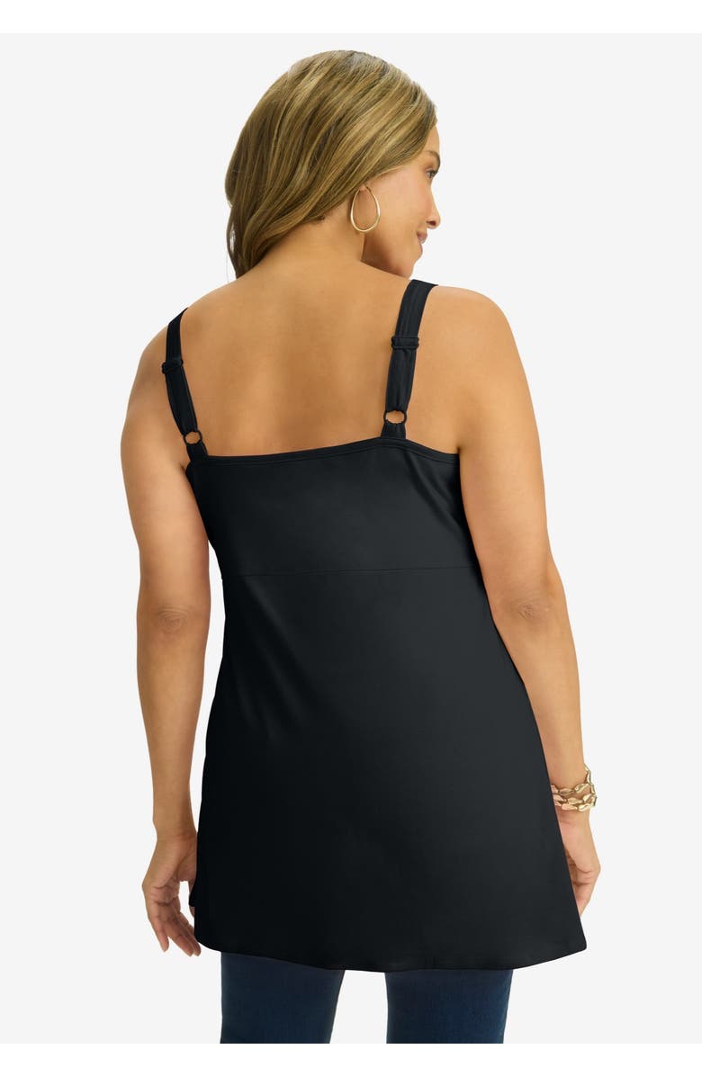 Jessica London Stretch Cotton Shirred Tank, Alternate, color, Black