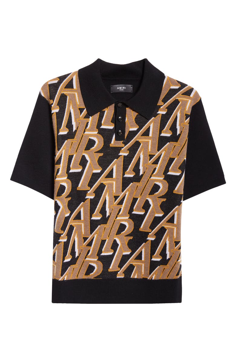 AMIRI Repeat Logo Jacquard Wool Polo Sweater, Alternate, color,