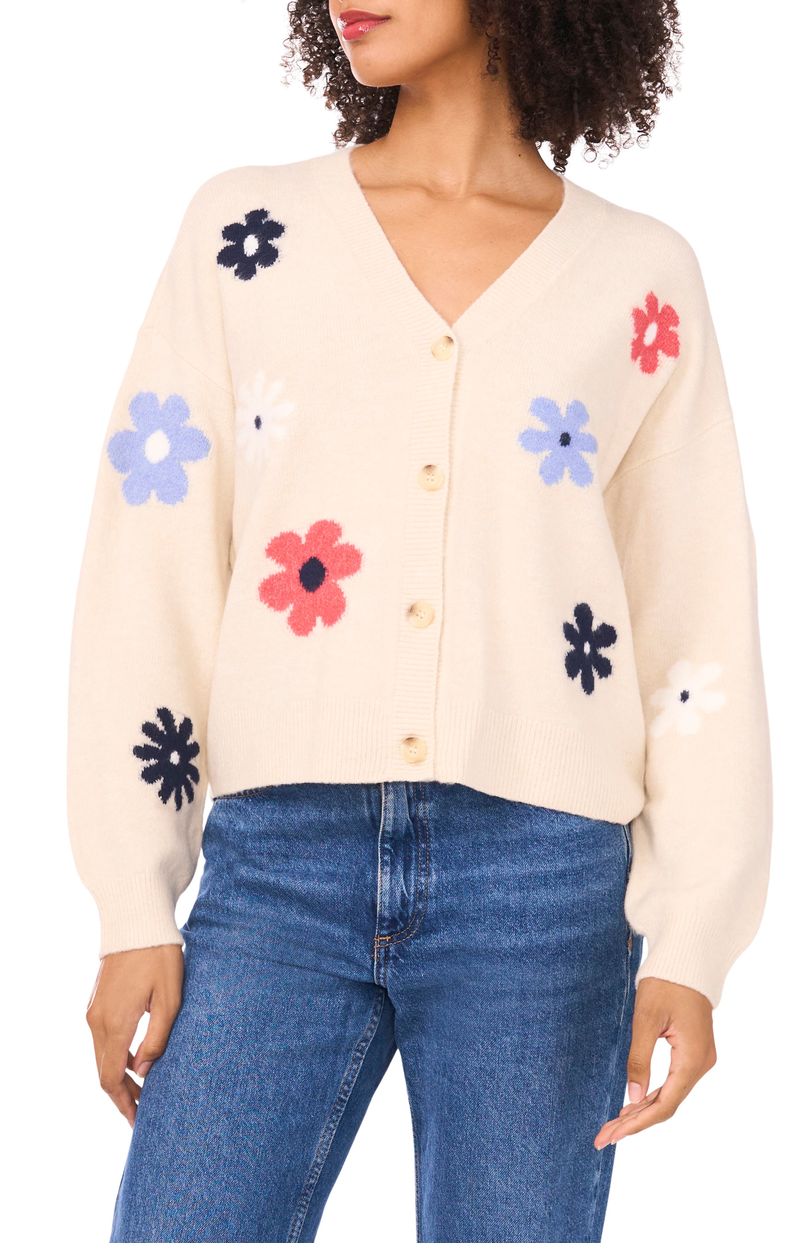 1.STATE Floral V-Neck Cardigan