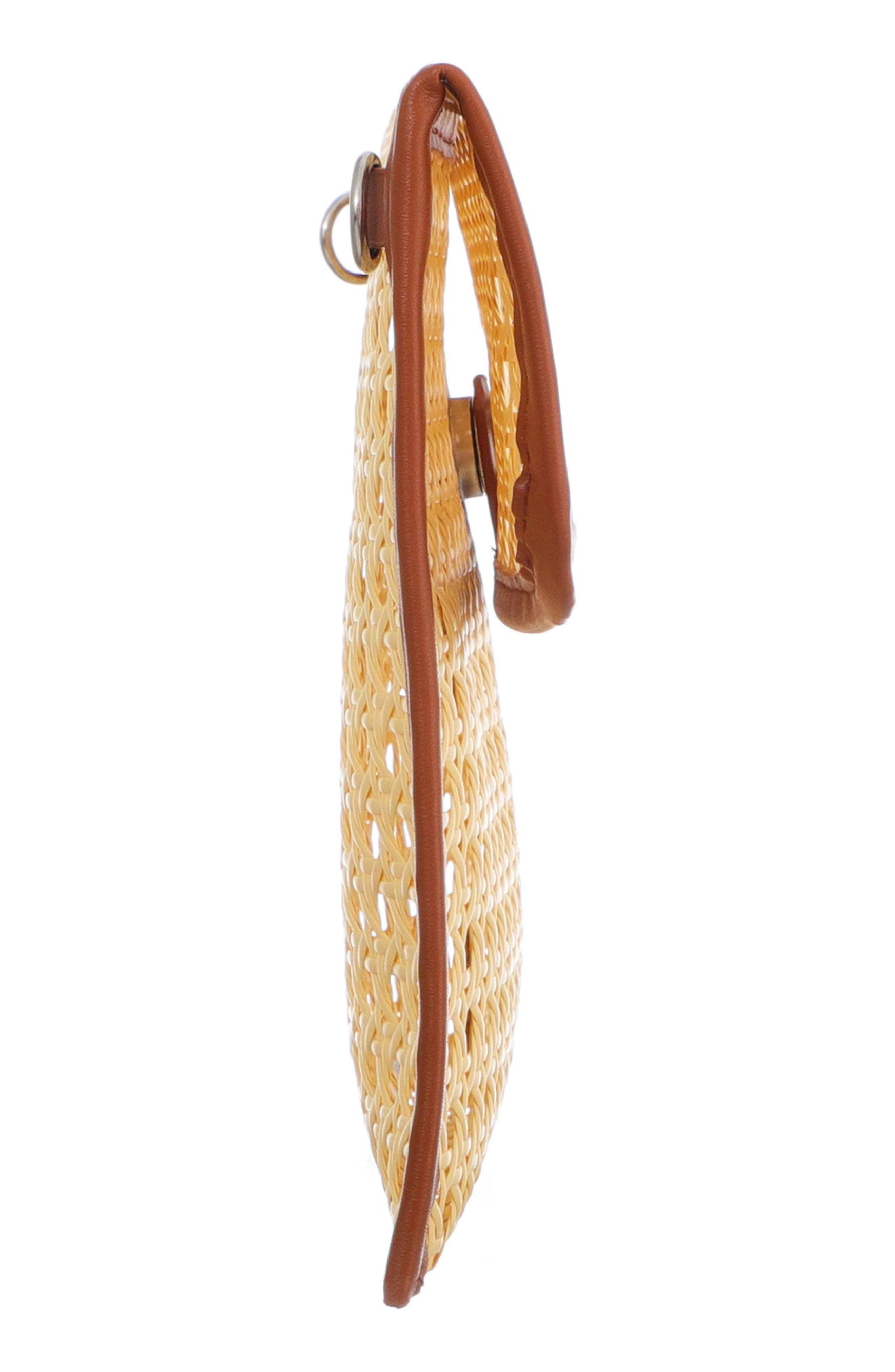 Rattan & Faux Leather Clutch, Alternate, color, BROWN/ TAN