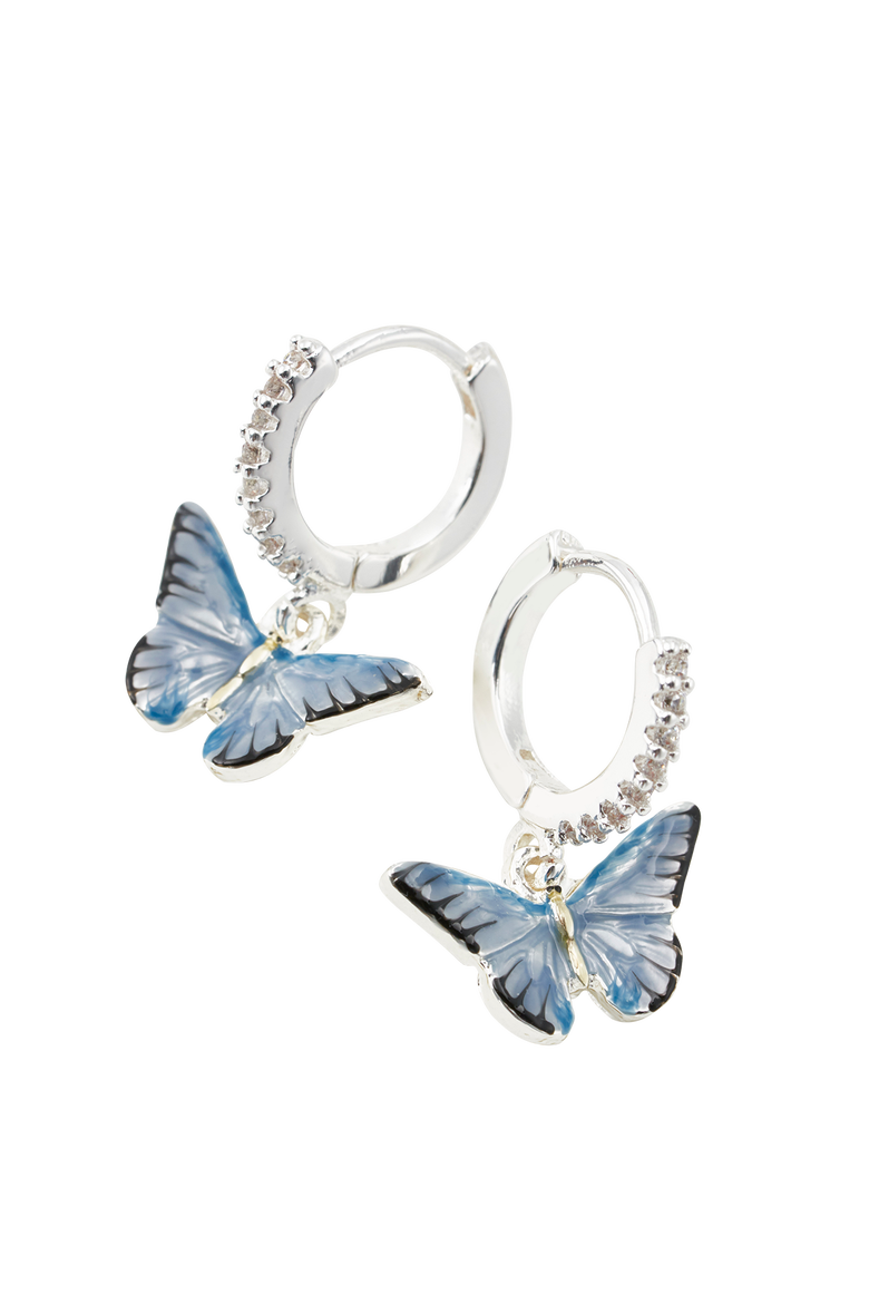 Blue Butterfly Earrings Silver, Alternate, color, Blue & Silver
