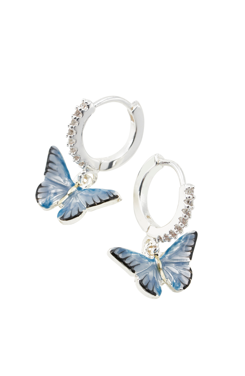Fable England Blue Butterfly Earrings Silver, Alternate, color, Blue & Silver