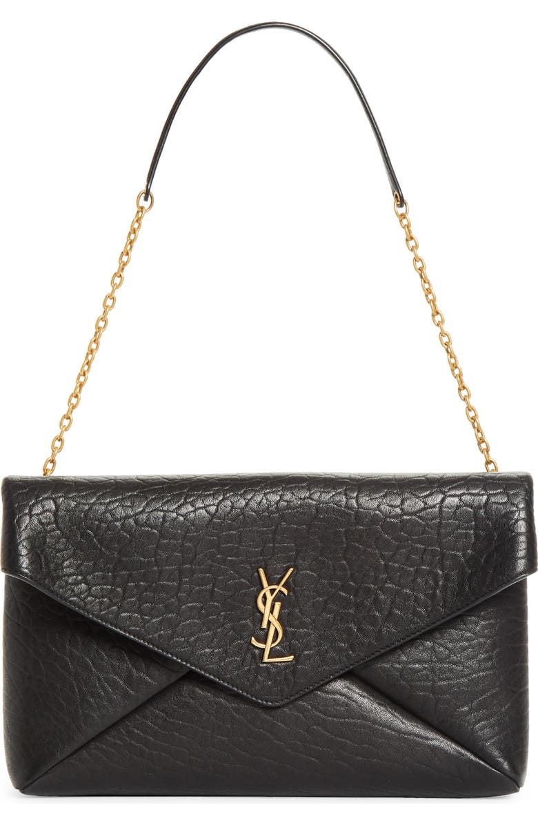 Saint Laurent Cassandre Lambskin Leather Pouch on a Chain, Main, color, Noir