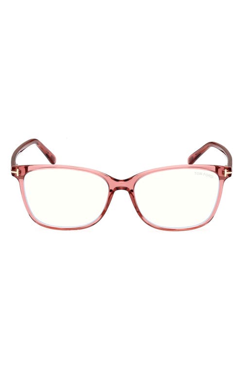Tom Ford 56mm Rectangular Blue Light Blocking Glasses In Pink