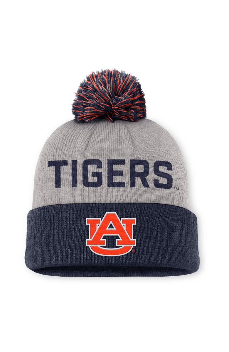 Nike Men's Nike Gray/Navy Auburn Tigers Primetime Peak Cuffed Knit Hat with Pom, Main, color, Gray