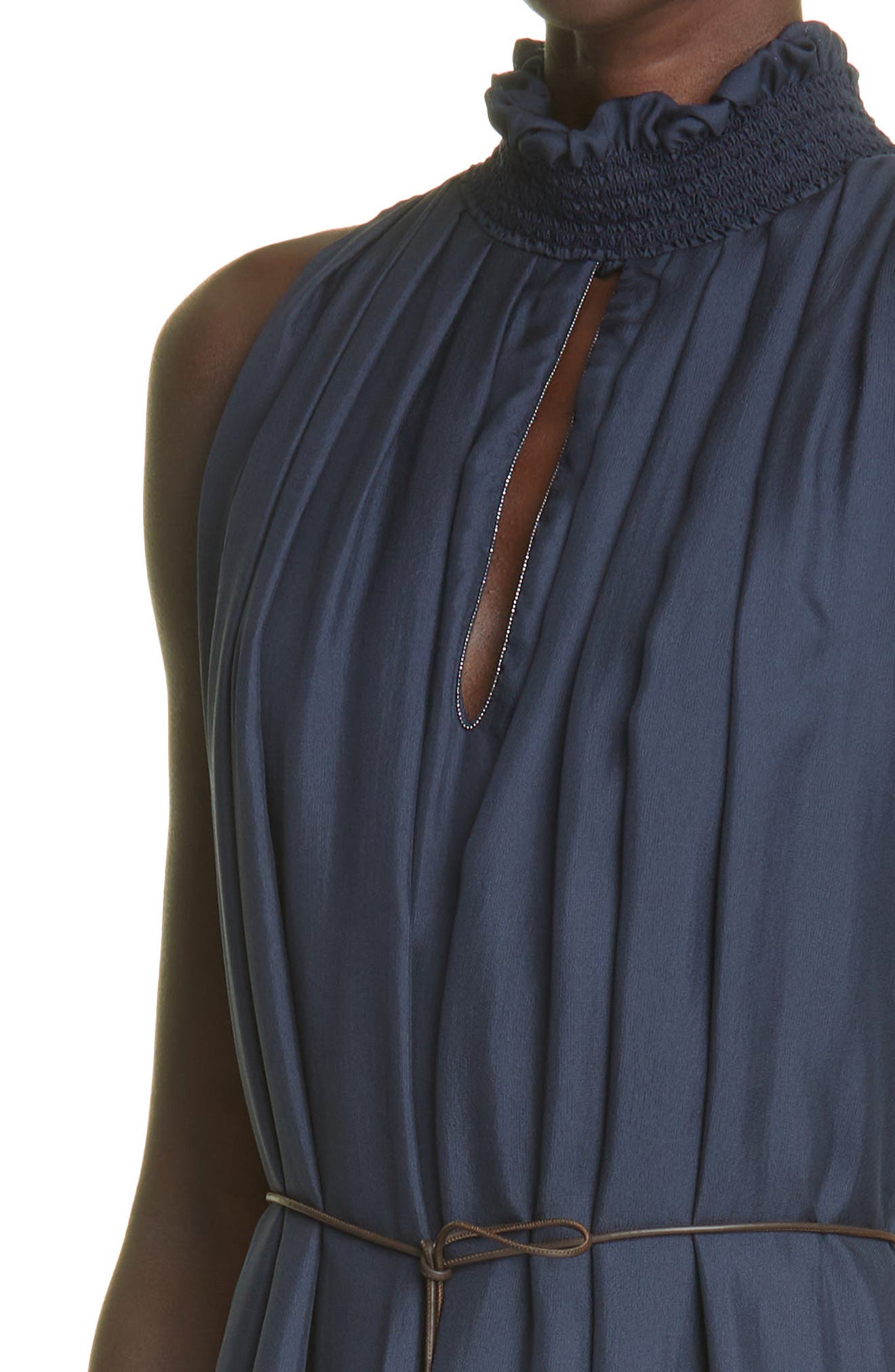 Fabiana Filippi Ruffle Neck Silk Gauze Midi Dress (Women) | Nordstrom